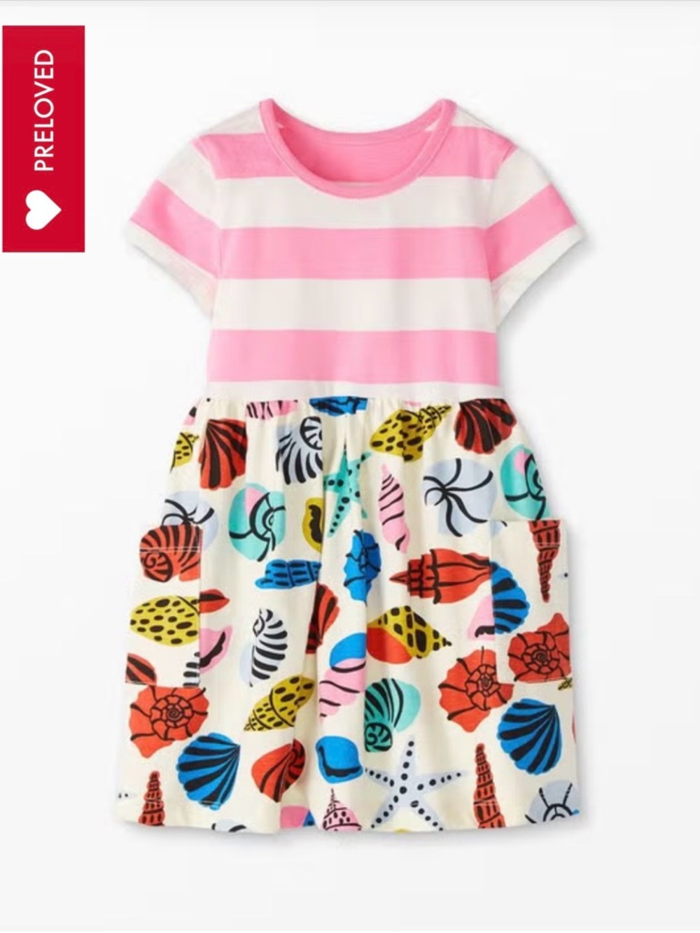 Hanna Andersson Girls Size 8 Mixie Dress | Pink Stripe Top & Seashell Skirt 🐚